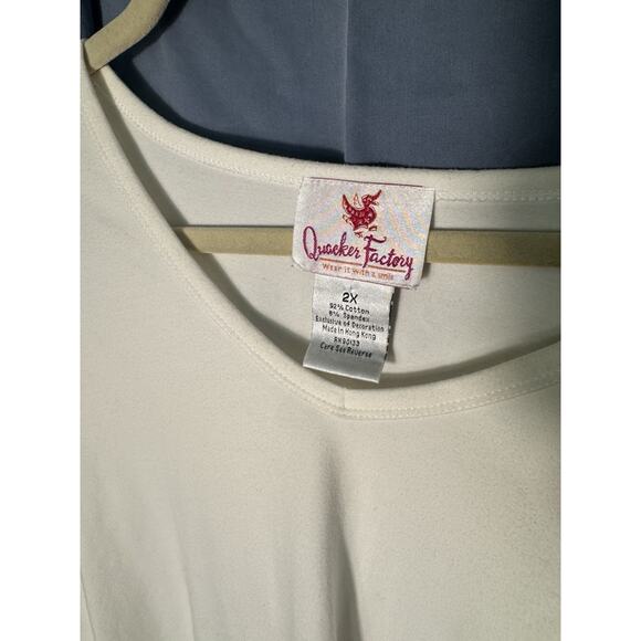 Quacker Factory White Flamingo Shirt Women’s 2X – Sequin Tropical Summer Top - Picture 2 of 5